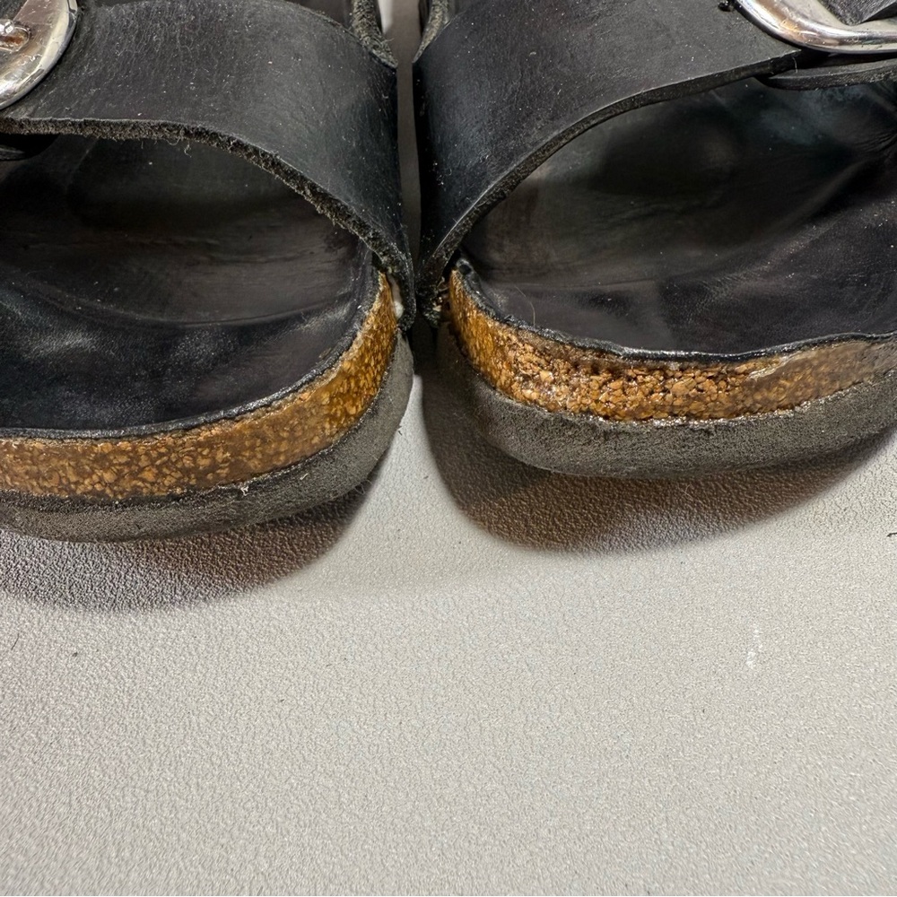 Birkenstock Arizona Black Leather Big Buckle Slide Sandals - Picture 10 of 14